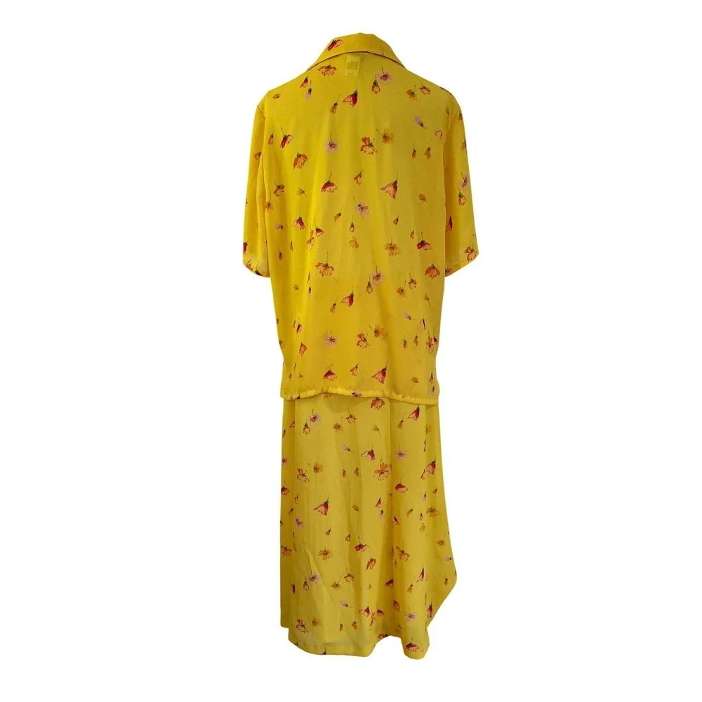 Vintage Pendleton Yellow Floral Matching Set Top Skirt Button Front USA 12/14